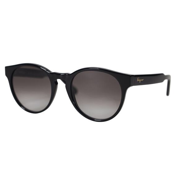 Salvatore Ferragamo Round Sunglasses - Shiny Black - NWT - Picture 2 of 8